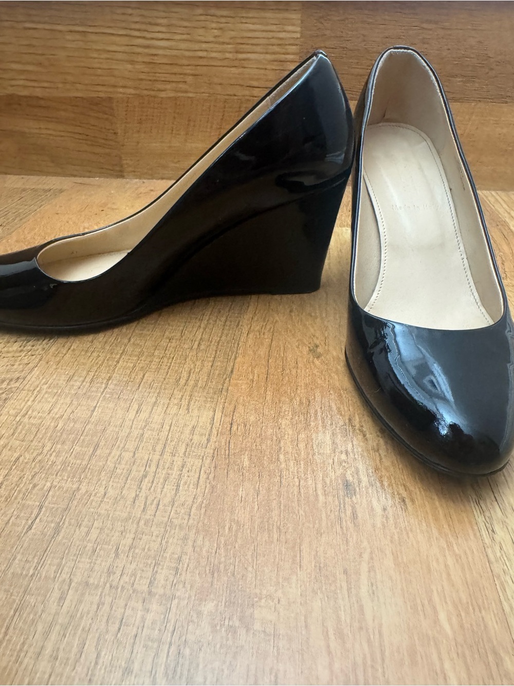 J. Crew Black Patent Wedge Pumps